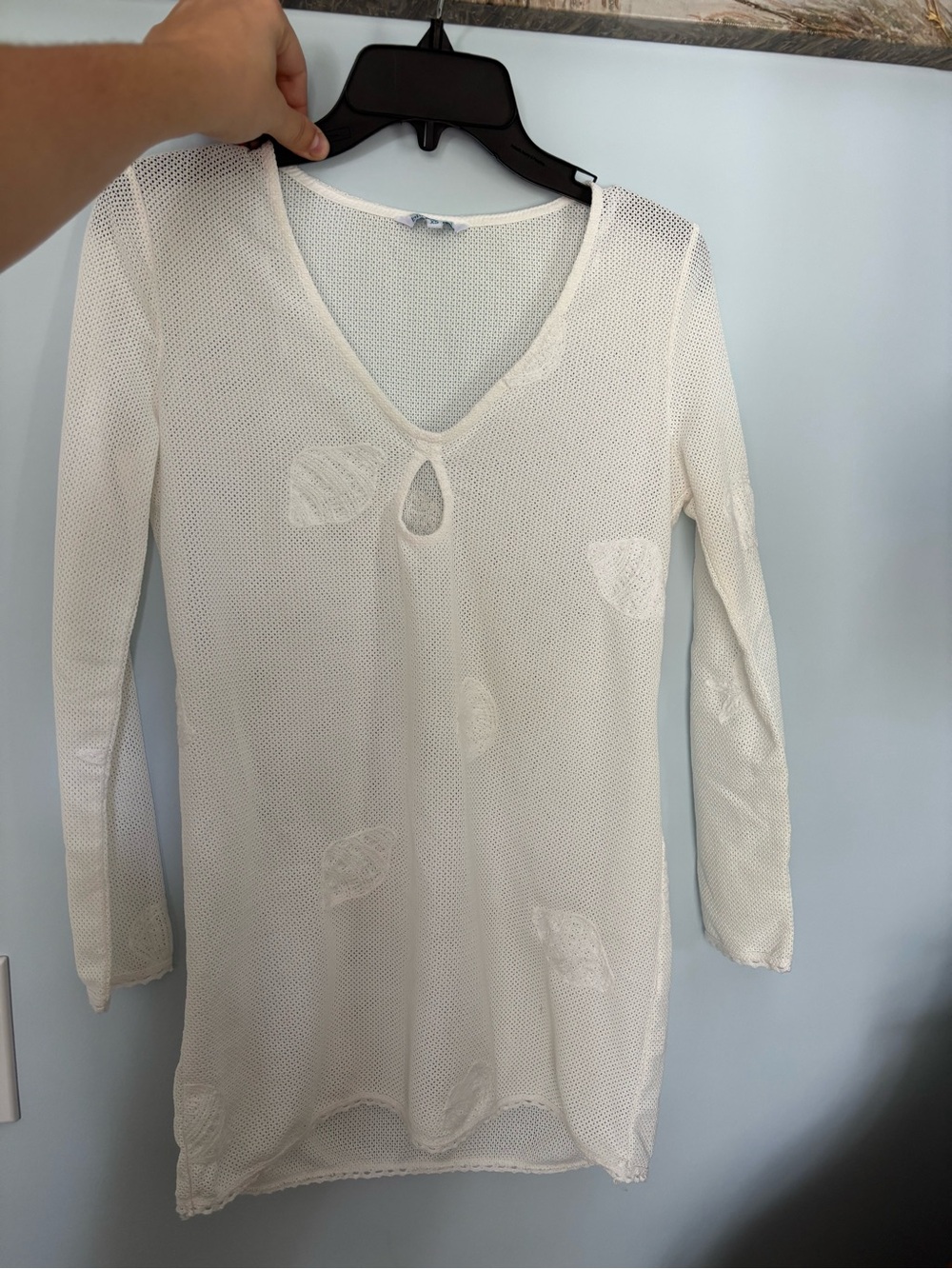 blue island White Mesh V-Neck Long Sleeve Tunic
